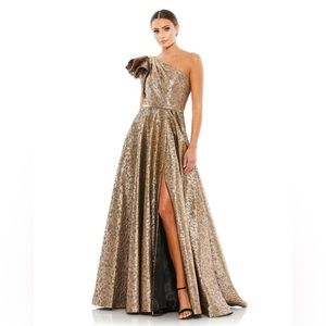 ONE-SHOULDER METALLIC BALLGOWN COLOR — Antique Bronze NEW ARRIVAL